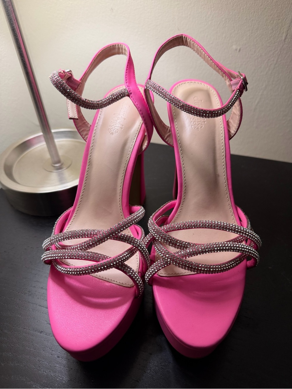 Charlotte Russe Pink Rhinestone Strappy Platform Heels - Women